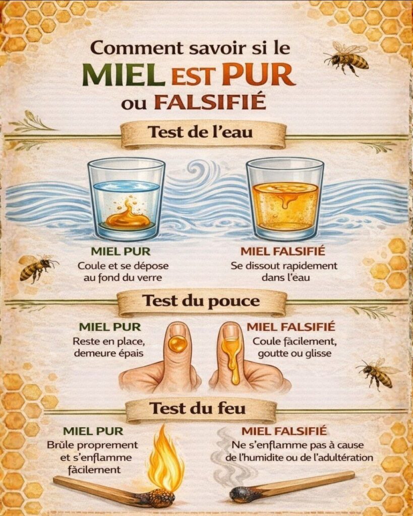 Un test de dissolution dans un verre d’eau pour distinguer le miel pur du produit falsifié.
